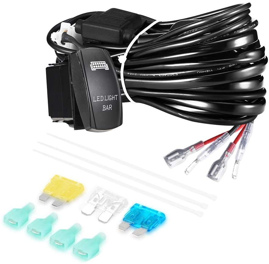 NOVSIGHT LED Light Bar Wiring Harness Kit 14AWG Heavy Duty 12V 5Pin Rocker Laser On Off Waterproof Switch Power Relay Blade Fuse-1 Lead,2 Years Warranty