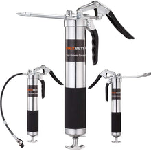 REXBETI Grease Gun, Pistol Grip Grease Gun Set with 18 Inch Flex Hose, Heavy Duty Steel Barrel, 2 Reinforced Coupler Included