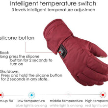 Wustrious Women's Electric Heating Gloves, Outdoor Warm Gloves, Adjustable Temperature, Rechargeable, Touch Screen, with Battery, Wine Red Realistic