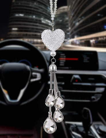 EZEYU Bling Car Rear View Mirror Charm,Crystal Sun Catcher Ornament,Car Charm Decoration,Rhinestone Hanging Ornament for Car & Home Decor (White)