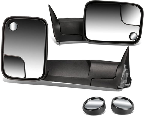 Replacement for Dodge Ram BR/BE Black Telescoping Manual Foldable Side View Towing+Corner Blind Spot Mirror