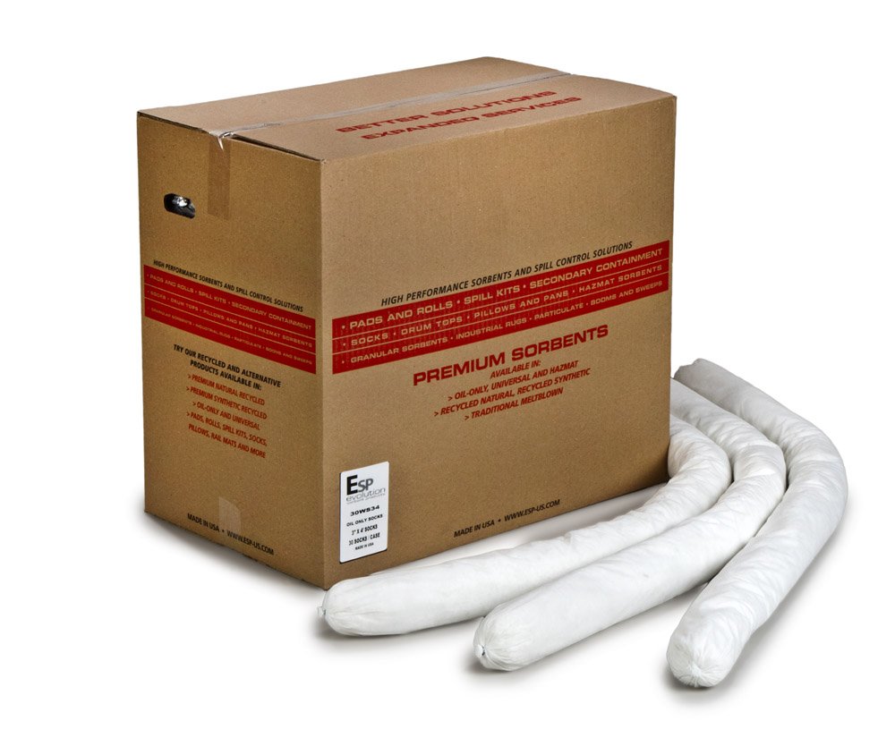 ESP 30WS34-SB ESP Poly-Cellulose Oil Only Super Absorbent Flake Sock, 52 Gallon Absorbency, 3