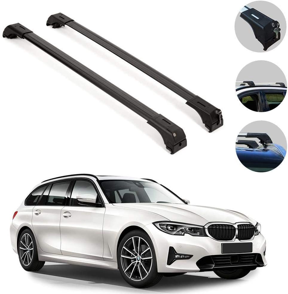 OMAC Roof Racks Lockable Cross Bars Carrier Cargo Racks Rail Aluminium Black Set 2 Pcs. for BMW 3 Series F31 Wagon 2014-2019