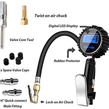 A ABIGAIL Digital Tire Inflator with Pressure Gauge 250 PSI Air Chuck and Compressor Accessories w/Rubber Hose Lock on Air Chuck and Quick Connect Coupler