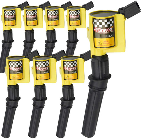 High Performance Ignition Coil 8 Pack -Upgrade 15% More Energy For Ford F-150 F-250 F-350 4.6L 5.4L V8 CROWN VICTORIA EXPEDITION MUSTANG LINCOLN MERCURY Compatible & DG508 DG457 DG472 DG491 (YELLOW)