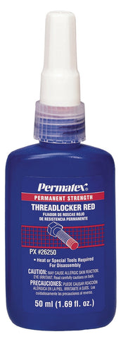 Permatex 26250 Red Permanent Strength Threadlockers, 50 mL, 1 in Thread, 1.69 oz, Bottle