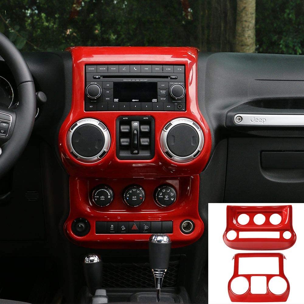 JeCar Center Console Panel & Air Conditioning Switch Panel Trim Cover ABS Interior Trim Kit for 2011-2018 Jeep Wrangler JK JKU, Red