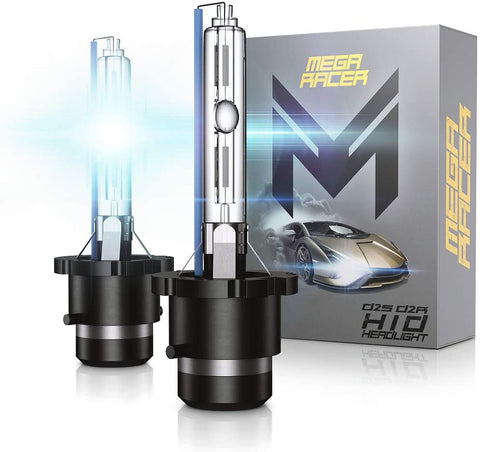 Mega Racer D2S HID Bulbs - D2C/D2R/D2S Headlight Bulb 8000K Ice Blue, 12V 35W 8000 Lumens IP68 Waterproof, Pack of 2