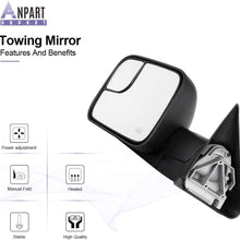 ANPART Towing Mirrors Fit for 1998-2001 Dodge Ram 1500 1998-2002 Dodge Ram 2500 Ram 3500 Tow Mirrors With A Pair Left and Right Side Power Regulation with Heating