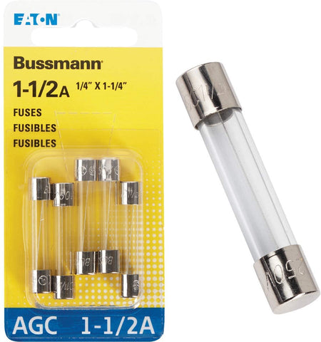 Bussman BP/AGC-1-1/2-RP 1.5 Amp Glass Fuse 5 Count