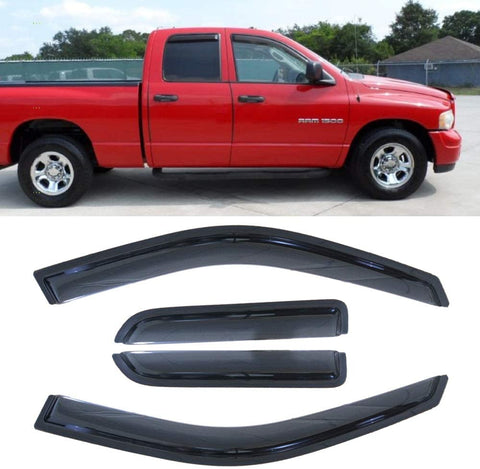 Deebior 4pcs Tape On Out Channel Style Sun Rain Guard Vent Shade Window Visors Wind Deflectors Compatible With 09-18 Dodge Ram 1500 Extended/Quad Cab