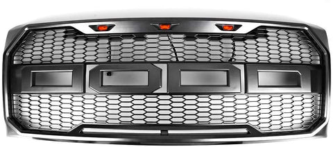 IKON MOTORSPORTS, Front Grille Compatible With 2009-2014 Ford F-150 Raptor Style Front Bumper Grille Matte Black