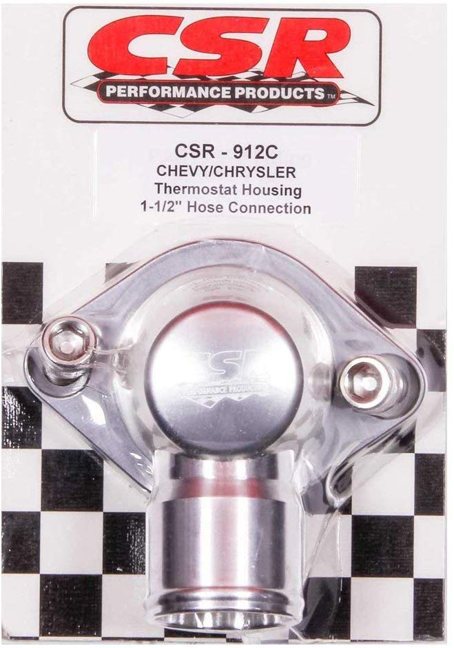 CSR Performance Products 912C Clear Anodized Swivel Style Thermostat Housing for GM and Mopar Engine using 1-1/2