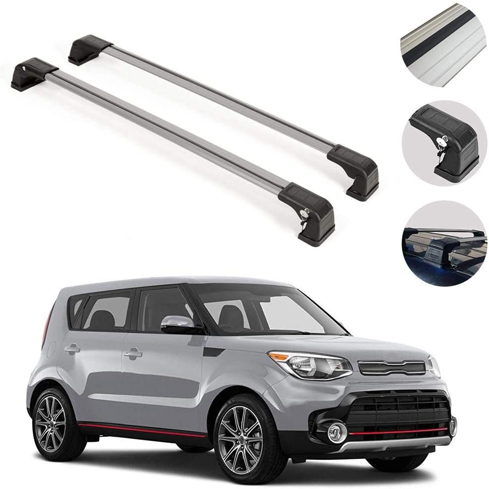 Roof Rack Crossbars Fits Kia Soul 2014-2019 | Luggage Kayak Cargo Hard-Shell Carrier | Aluminum Rooftop of Your Car or SUV | Silver 2 Pcs.