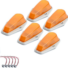 5pcs Amber Lens Cab Roof Marker Lights, KOMAS Roof Top Lamp Running Light Replacement + T10 Set for Truck SUV 1980-1997 Ford F1-150 F-250 F-350 F-450 F-550 Super Duty (Amber Cover + Base)