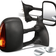 Replacement for Super Duty Black Manual Telescoping Extendable Amber Signal Towing Side+Circle Blind Spot Mirror