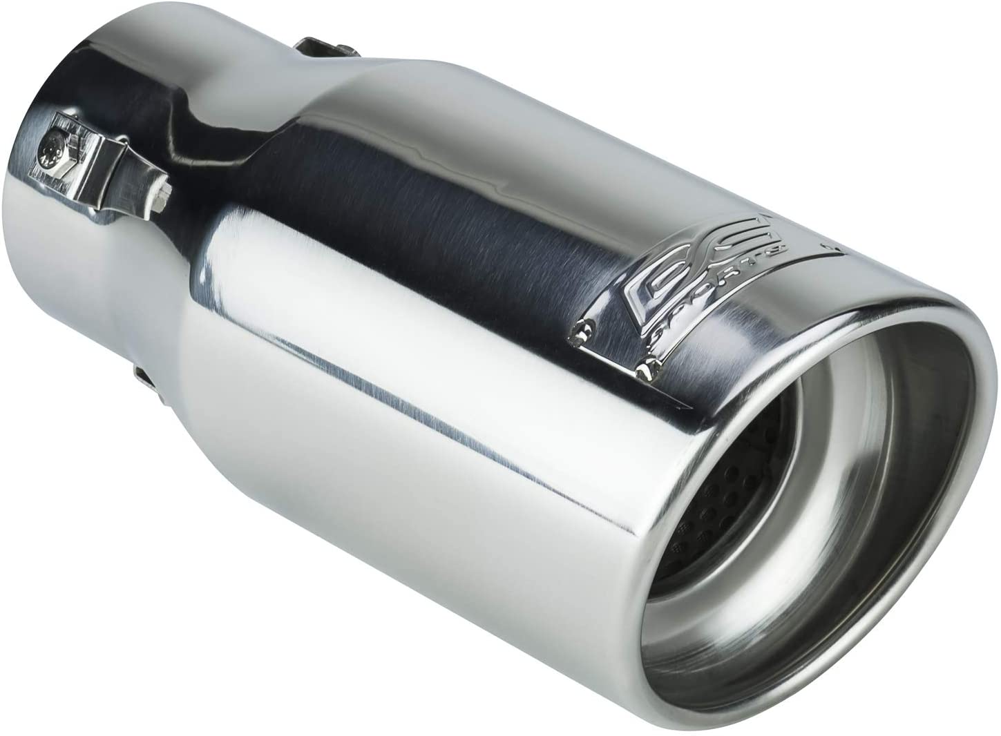 DC Sports EX-1013 Performance Bolt-On Resonated Muffler Slant Exhaust Tip with Clamps and Adapters for Universal Fitment on Most Cars, Sedans, and Trucks - Polished Stainless Steel