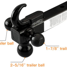 TOPSKY Trailer Hitch Tri Ball Mount with Hook, 1-7/8",2"&2-5/16", Hitch Ball, Hollow Shank, Black Ball,TS2009