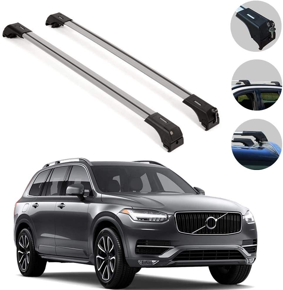 OMAC Roof Rack Cross Bars Luggage Carrier Set Silver Fits Volvo XC90 2016-2021 | Aluminum Cargo Carrier Rooftop Luggage Bars