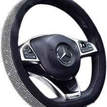 ESKONKE D Type Car Steering Wheel Cover for Ms. Aristocracy with Bling Matrix Diamond + Simple and Elegant Design + Soft and Durable Leather Universal 15" 38cm (A - D Shape)