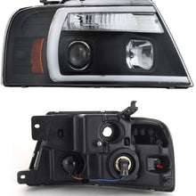 For 2004-2008 Ford F150 Full LED Daytime Running Lamp Bar Projector Headlights Black Housing Clear Lens Full Set