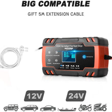 Enhanced Edition Car Battery Charger 12V/8A 24V/4A Compatible Automotive Smart Portable Battery Charger Maintainer/Pulse Repair Charger Pack for Car, Motorcycle, Lawn Mower and More