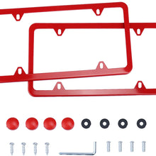 LivTee 4 Holes Stainless Steel License Plate Frames, 2 PCS Car Licence Plate Covers Slim Design with Bolts Washer Caps for US Vehicles, Red