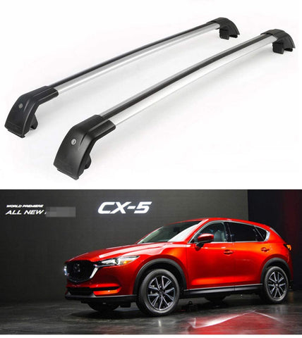 YiXi-Partswell 2Pcs Lockable Roof Rack Cross Bars Crossbar Baggage Luggage Rack Aluminum Fit for Mazda CX-5 CX5 2017-2021 - Silver