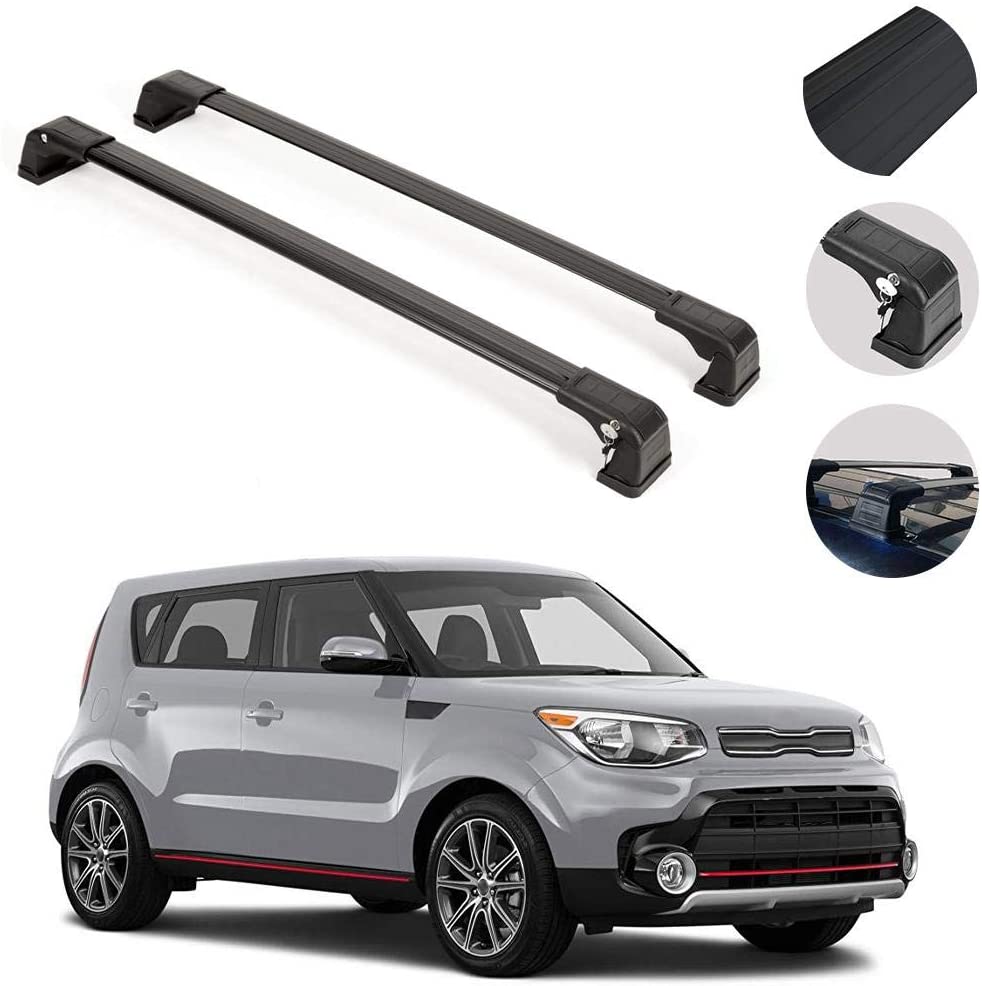 Roof Rack Crossbars Fits KIA Soul 2014-2019 | Luggage Kayak Cargo Hard-Shell Carrier | Aluminum Rooftop of Your Car | Black 2 Pcs.