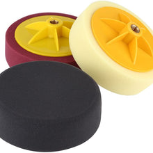 Terisass 3 Pcs Car Cleaning Pads Round Shape Auto Polisher Buffer Pads Kit 6 Inch 15cm Sponge Polishing Pad Universal Polishing Buffing Waxing Pad Kit with M14 Drill Adapter(Black + Yellow + Wine Red)