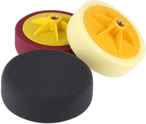 Terisass 3 Pcs Car Cleaning Pads Round Shape Auto Polisher Buffer Pads Kit 6 Inch 15cm Sponge Polishing Pad Universal Polishing Buffing Waxing Pad Kit with M14 Drill Adapter(Black + Yellow + Wine Red)