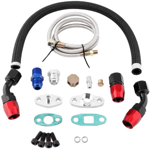 Qii lu Turbo Oil Feed Return Line Kit, AN10 Fitting Adapter Flange for T3 T4 GT35 T70 T66