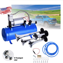 Micozy Dual Air Horn Kit Super Loud 12V 115DB 4 Trumpet Air Horn Premium Quality for Car Truck Train Van Boat Universal