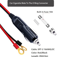 Male Cigarette Lighter to O Ring Terminal Harness Extension Cable - 12V-24V Power Supply Cord Adapter Fuse 15A 16AWG Cable Wire for Car Inverter Air Pump Sprayer Compressor and DIY (3FT)