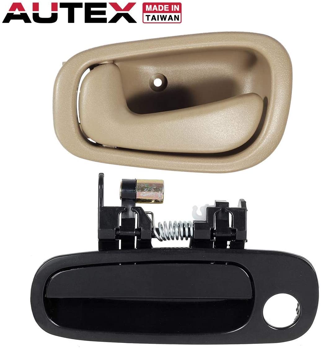 AUTEX 2pcs Interior Exterior Front Left Door Handles Compatible with Toyota Corolla,Chevrolet Prizm 1998 1999 2000 2001 2002 Door Handles Driver Side 79500 80890 77563 80423