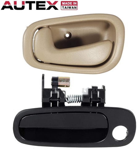 AUTEX 2pcs Interior Exterior Front Left Door Handles Compatible with Toyota Corolla,Chevrolet Prizm 1998 1999 2000 2001 2002 Door Handles Driver Side 79500 80890 77563 80423