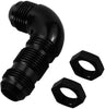 Aluminum 90 Degree -10AN to -10 AN One Piece Full Flow Male Flare Bulkhead Fuel Fitting with AN10 Bulkhead Nut, Black