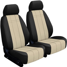 SHEAR COMFORT Front Seats: ShearComfort Custom Imitation Leather Seat Covers for Toyota Corolla (2020-2020) in Black w/Sandstone for Buckets w/Adjustable Headrests (LE Model)