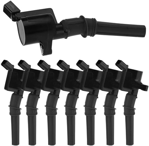 Ignition Coil Pack of 8 Curved Boot Coils Compatible with Ford Lincoln Mercury 4.6L 5.4L V8 DG508 C1454 C1417 FD503 F7TU-12A366AB 1L2U12029AA I2LU-12A388-AA C1417 DG473 DG481 DG491, Red
