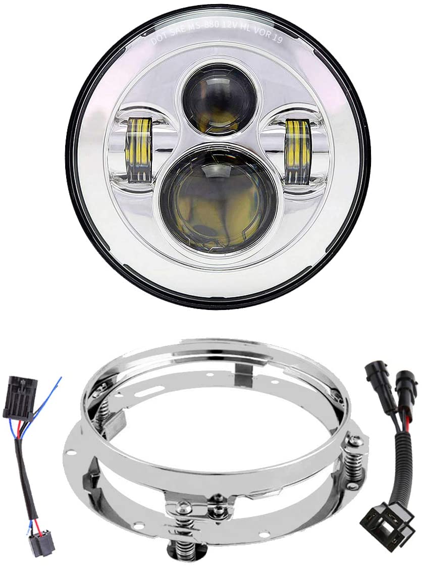 7 Inch LED Headlights with Mounting Bracket DOT Motorcycle Headlamp Kit For Touring Street Glide Road King Electra Glide Ultra Classic Fat Boy Tri Cvo Heritage Softail Slim Delux Ultra Limited Chrome