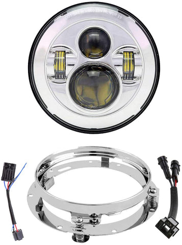 7 Inch LED Headlights with Mounting Bracket DOT Motorcycle Headlamp Kit For Touring Street Glide Road King Electra Glide Ultra Classic Fat Boy Tri Cvo Heritage Softail Slim Delux Ultra Limited Chrome