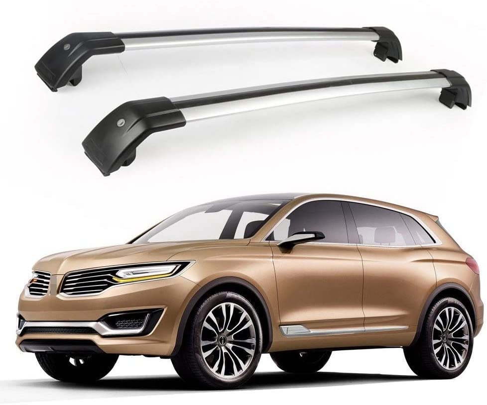 Lequer Cross Bars Crossbars Fits for Lincoln MKX 2016 2017 2018 Baggage Carrier Luggage Roof Rack Rail Lockable Adjustable Silver