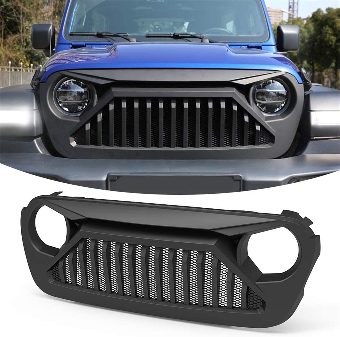 KIWI MASTER Wrangler JL Front Grille Compatible for Jeep Wrangler JL 2018-2021 Gladiator JT Accessories Matte Black Bumper Mesh Grill (Not fit JK)