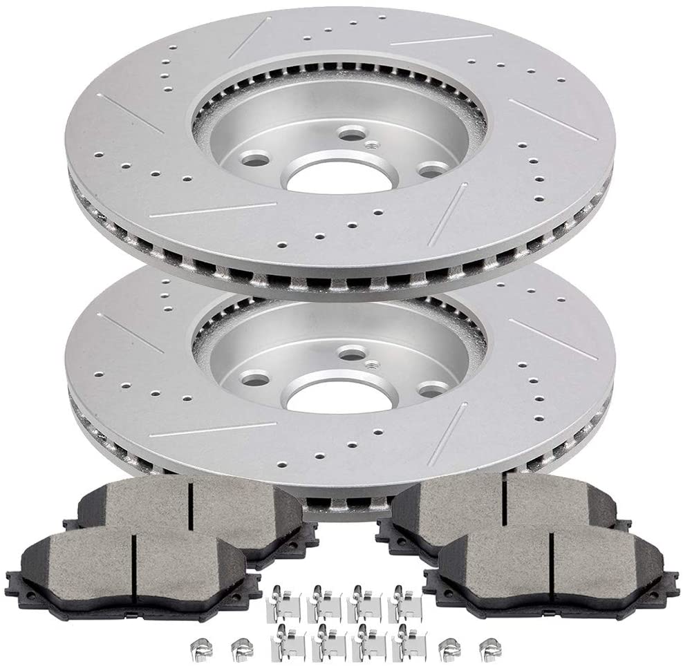 ROADFAR Ceramic Pads Brake Discs Rotors & Clip Front Kits fit for 2009-2010 for Pontiac Vibe, 2008-2014 for Scion xD, 2009-2019 for Toyota Corolla, 2009-2013 for Toyota Matrix