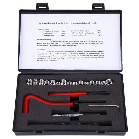 20Pcs Thread Repair Kit, Stainless Steel M8x1 Rethreading Tap Set for Female Thread Repairing Accessory Assortment Kit, Sturdy and Durable for Auto Parts, Air Separation Equipment, Radiators, etc