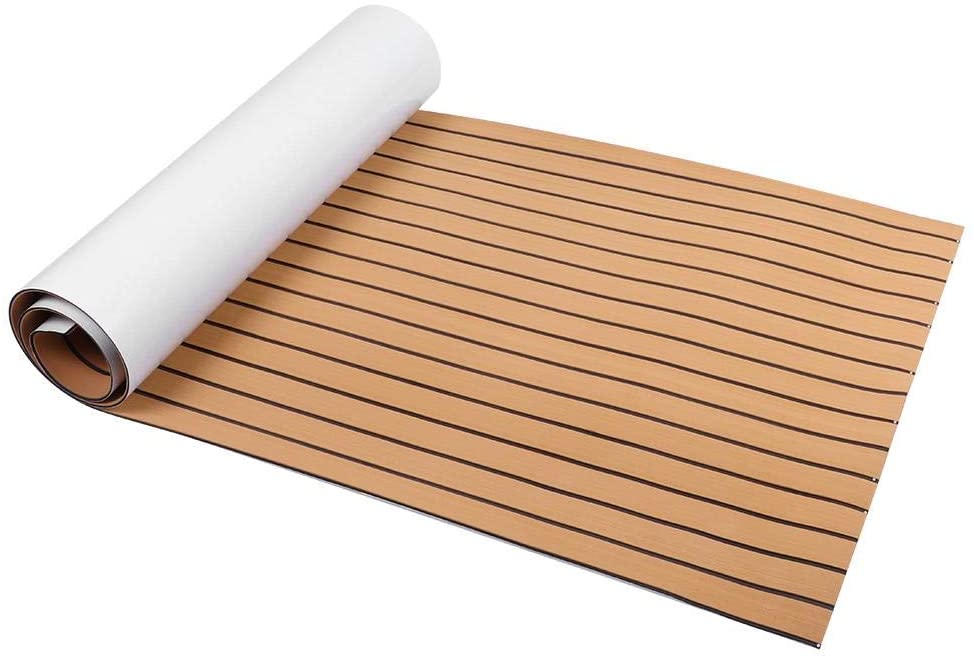 Hlyjoon EVA Boat Mat 90x240cm Marine Flooring Mat Anti-Slip Self-Adhesive Decking Strips Roll for Boat Yacht