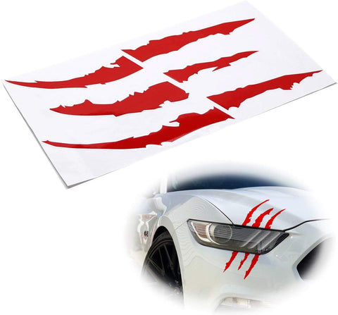 iJDMTOY (1) Reflective Red Headlight Eye Scar or Claw Scratch Shape Vinyl Decal Set For Car Truck SUV