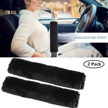 Moonet Auto Seat Belt Shoulder Pad, Soft Faux Sheepskin Wool Universal Seatbelt Cover for More Comfortable Driving,Multipurpose for Handbag Carmera Backpack Straps,2pc（Black）