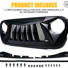 Xprite Matte Black Front Grille Grid Grill w/Mesh for 2018-2020 Jeep Wrangler JL JT - Black Widow Series