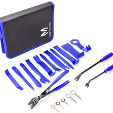 MICTUNING 19Pcs Auto Audio Trim Removal Tool Set & Clip Plier Upholstery Fastener Remover Nylon Dash Door Panel Stereo Tool Kits (Blue)